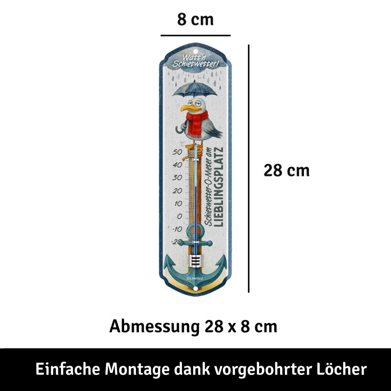 Thermometer „Watt’n Schietwetter“ – Vintage Deko außen & innen, lustig Garten, Küche, Geschenk Lanolu 8x28 cm
