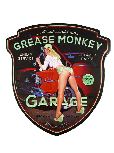 Blechschild Grease Monkey Pin Up Girl - 38x40 cm