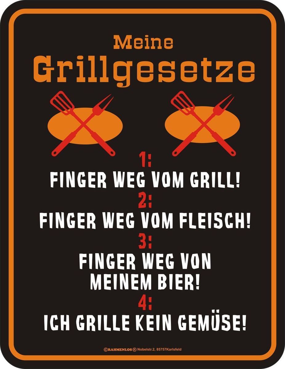 Blechschild Meine Grillgesetze - RAHMENLOS® - 17x22 cm