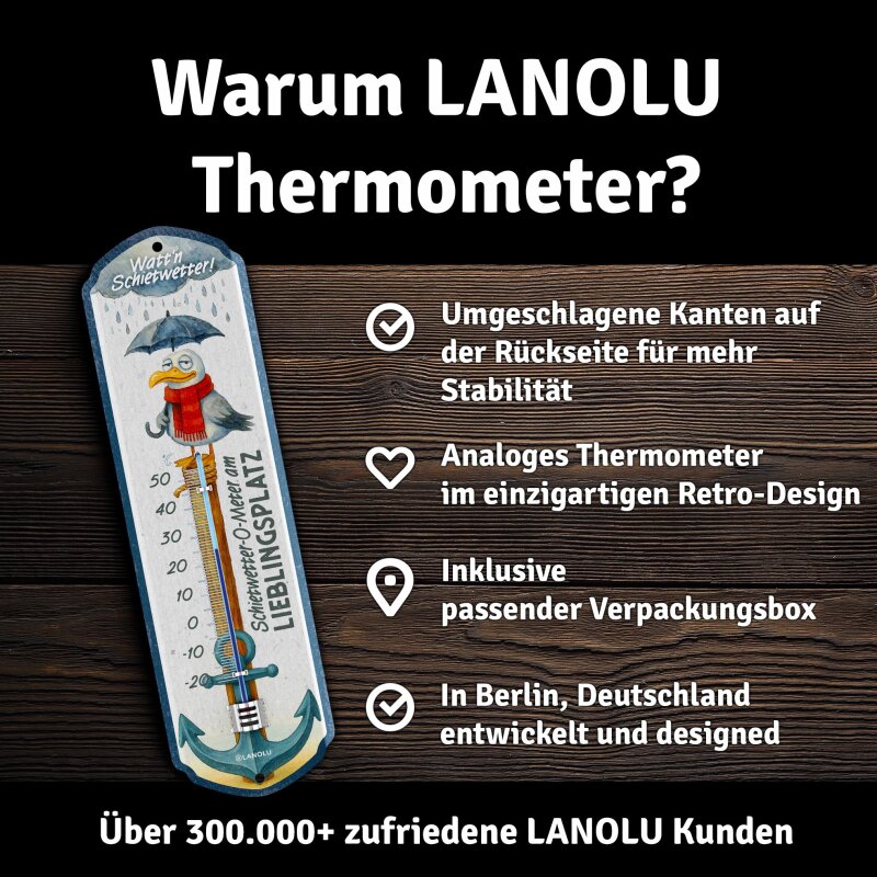 Thermometer „Watt’n Schietwetter“ – Vintage Deko außen & innen, lustig Garten, Küche, Geschenk Lanolu 8x28 cm