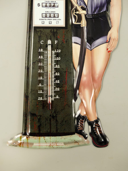 Blechschild mit Thermometer Tankstelle Pin Up Girl Route 66 - 48x20 cm