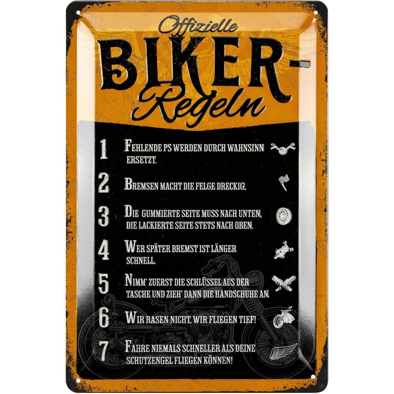 Blechschild Biker-Regeln mit 3D-Prägung - 20x30 cm