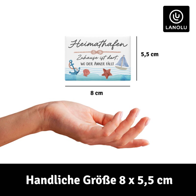 Kühlschrank-Magnet Heimathafen. Zuhause ist dort, wo der Anker fällt - 8 x 5,5 cm