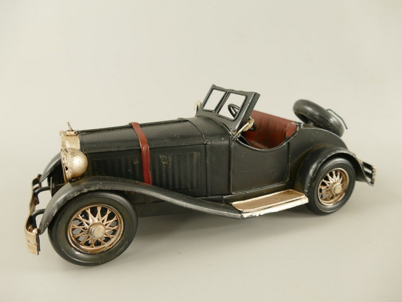 Cabrio Blechauto Schwarz – Nostalgisches Modellauto als stilvolle Deko & Geschenkidee 25 cm