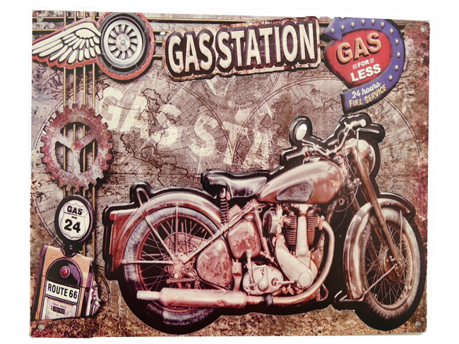 Blechschild Motorrad Gasstation - 20x25 cm