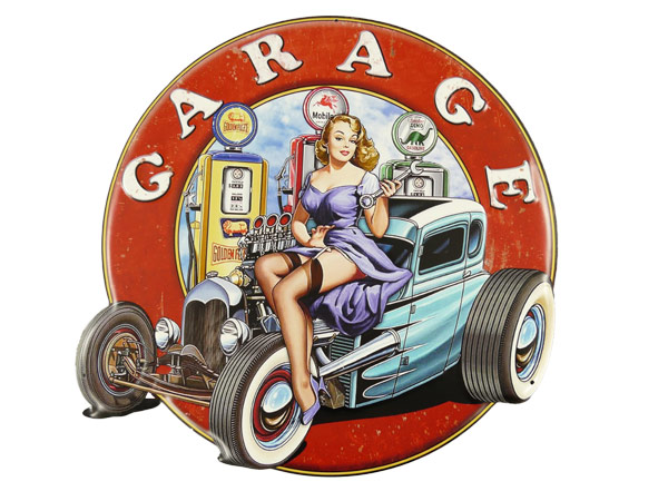 Hot Rod Pin Up Girl Blechschild - 45x44 cm