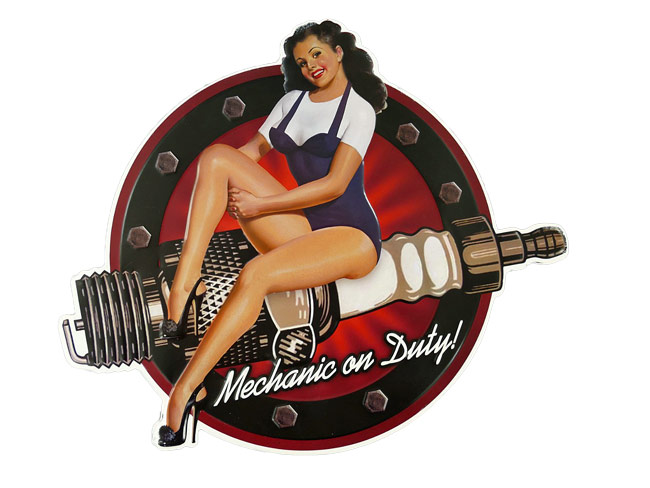 Blechschild Mechanic on Duty Pin Up Girl - 50x42 cm