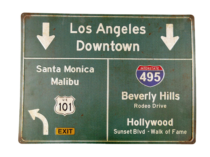 Blechschild Straßenschild Los Angeles Downtown - 58x43 cm