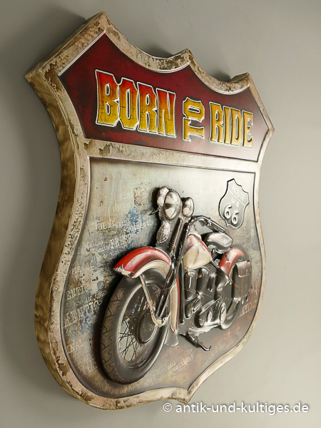 Blechschild Route 66 „Born to Ride“ – Coole Biker-Deko im USA-Look für Garage, Werkstatt - Motorrad | 42x45 cm