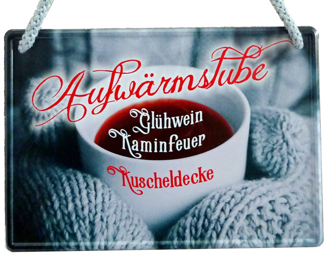 Hängeschild Aufwärmstube - 16,5x11,5 cm