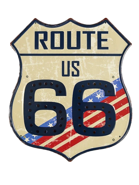Blechschild Route 66 – USA Vintage Deko im Retro-Look | Kultiges Wanddeko-Schild - 33x39 cm