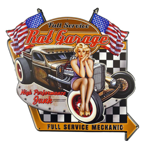 Blechschild Rat Garage Pin Up Girl - 42x40 cm