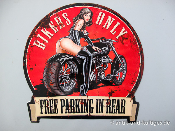 Blechschild Bikers Only - Pin Up Girl - 30x28 cm