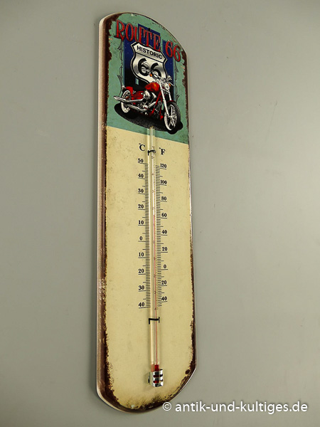 Blechschild mit Thermometer Route 66 - 14x48 cm