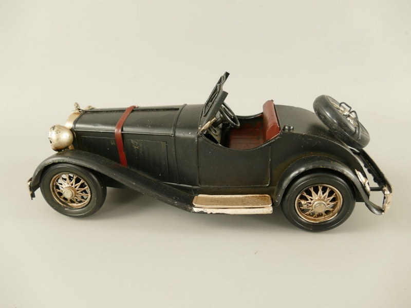 Cabrio Blechauto Schwarz – Nostalgisches Modellauto als stilvolle Deko & Geschenkidee 25 cm