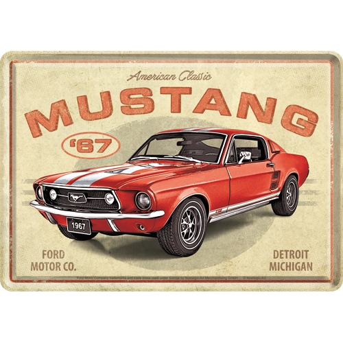 Blechpostkarte Ford Mustang rot - Nostalgic-Art - 10x14 cm