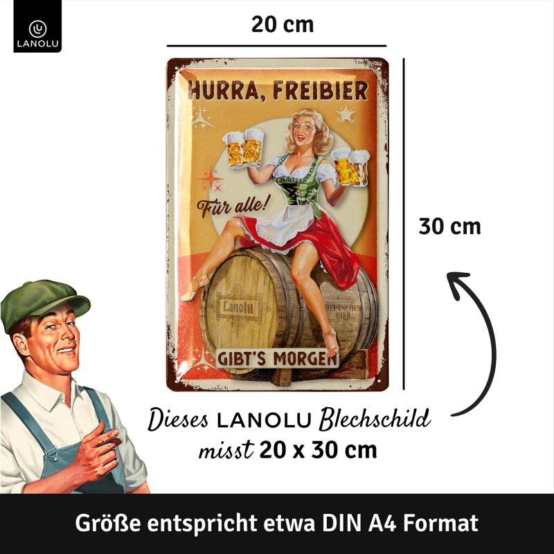 Blechschild Hurra Freibier gibt´s morgen - 20x30 cm
