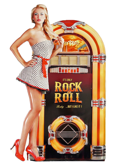 Blechschild Musikbox Rock Roll Pin Up Girl - 60x37 cm