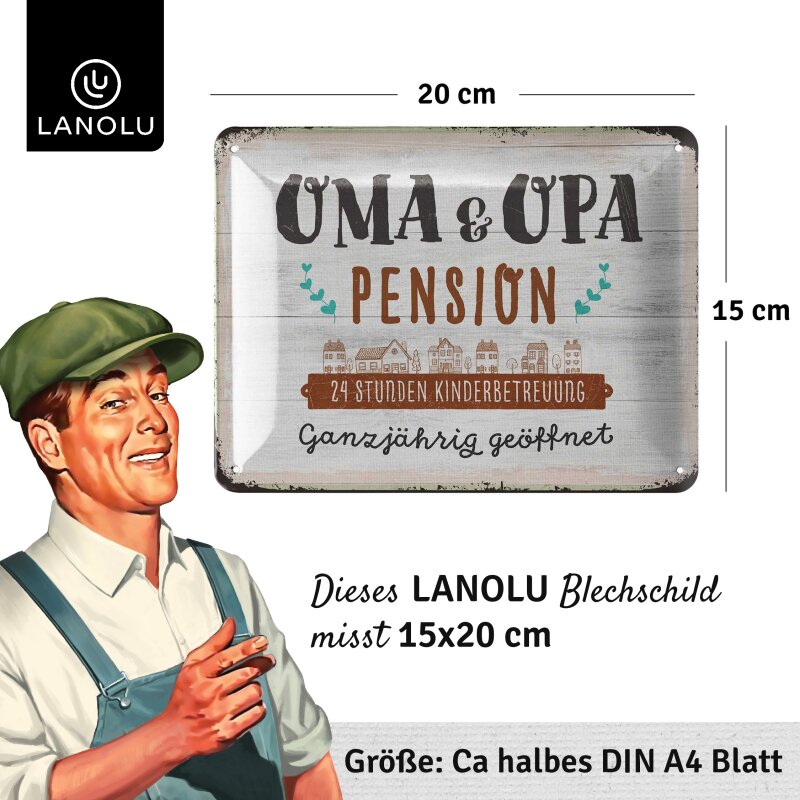 Blechschild Oma & Opa Pension - 15x20 cm