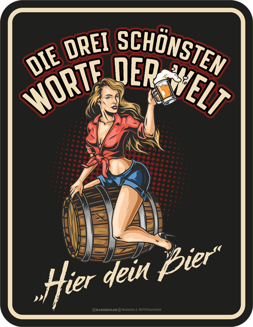 Blechschild Die drei schönsten Worte - RAHMENLOS® - 17x22 cm