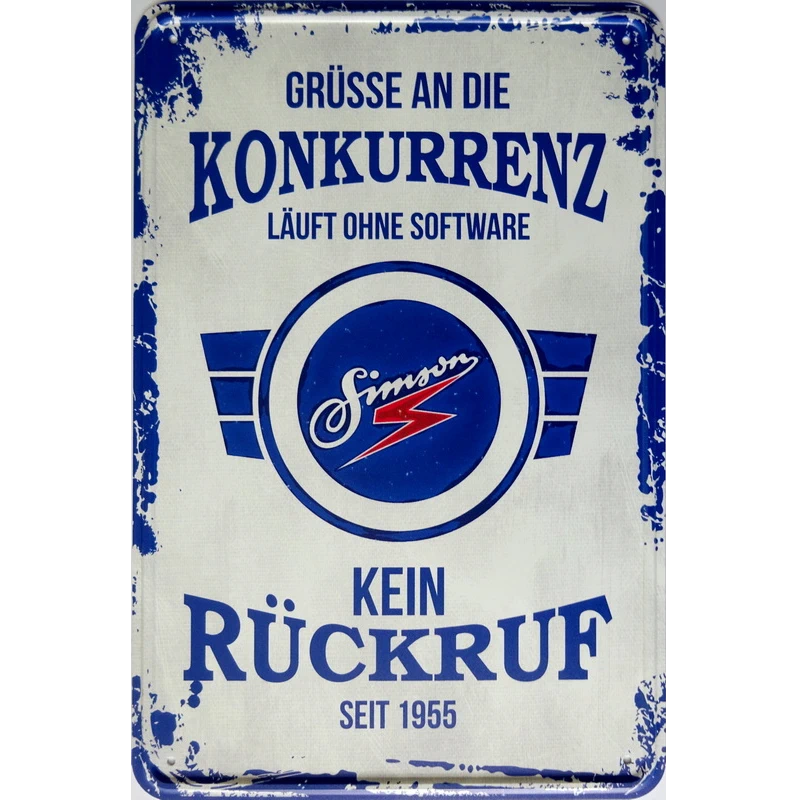Blechschild „Trabant – Grüße an die Konkurrenz, kein Rückruf seit 1955“ – Ostalgie Metallschild – 20×30 cm