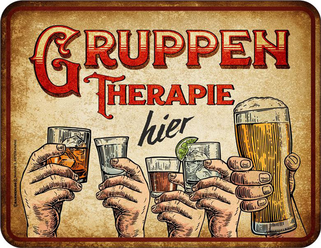 Blechschild Gruppentherapie - RAHMENLOS® - 17x22 cm