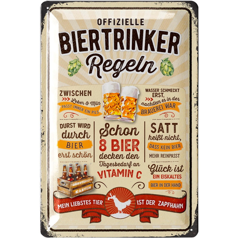 Blechschild Biertrinker Regeln - 20x30 cm