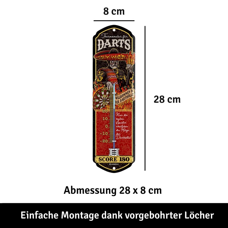 Thermometer „Darts“ – Cooles Wandthermometer & originelle Deko für Dart-Fans, Hobbyraum & Dartzimmer – 28x8 cm