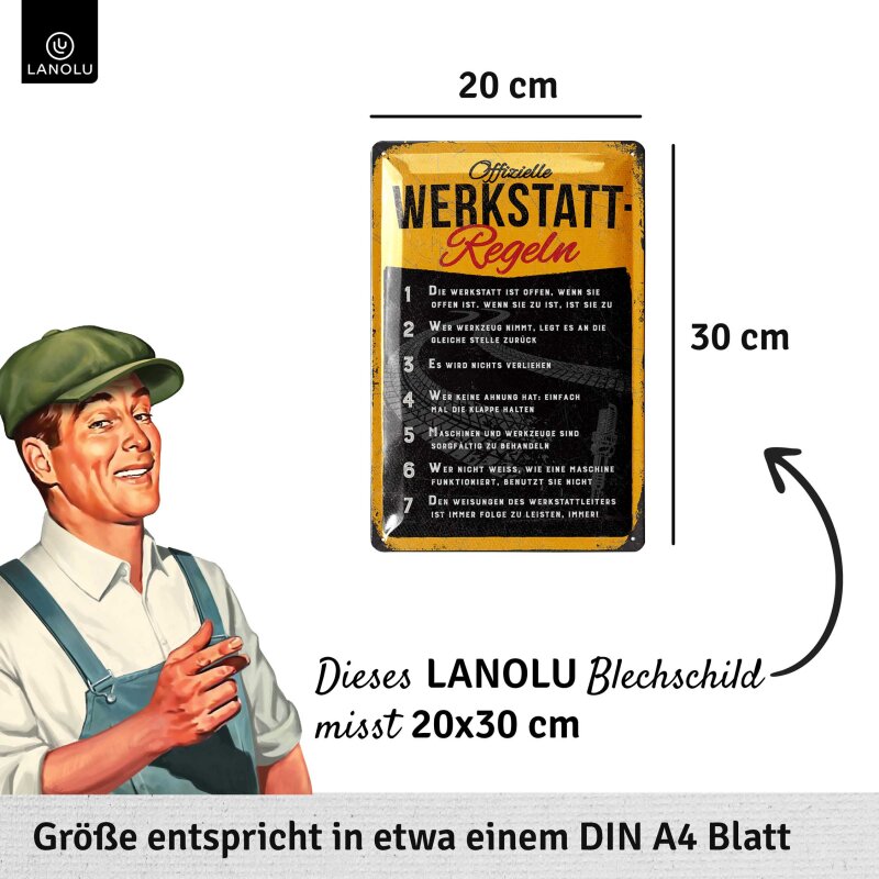 Blechschild Werkstattregeln 20x30 cm