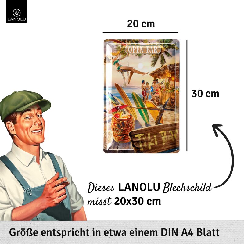 Blechschild Tiki Bar - Open Bar - 20x30 cm
