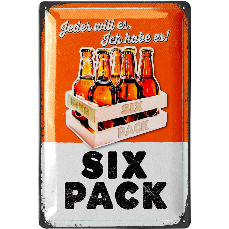 Blechschild Six Pack Bier - 20x30 cm
