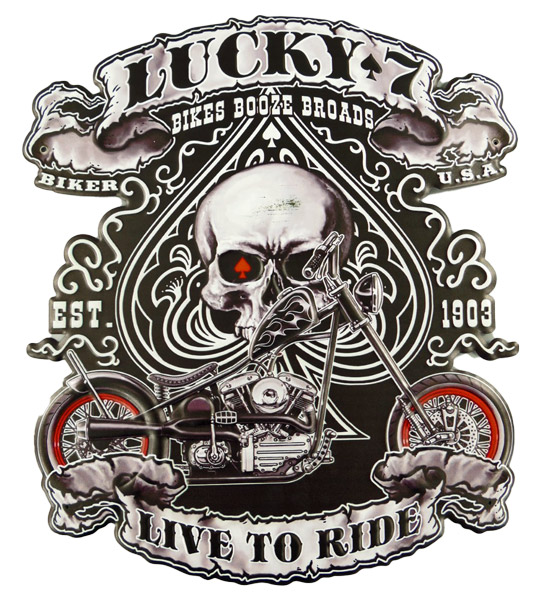 Blechschild Lucky 7 Biker Motorrad - 44x50 cm