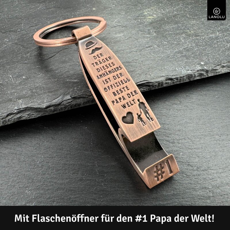 Schlüsselanhänger „Bester Papa der Welt“ – Geschenk für Väter – Metall mit Flaschenöffner