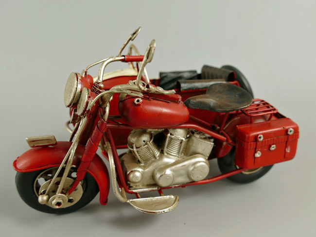 Motorrad mit Beiwagen rot Blechmodell - 19 cm