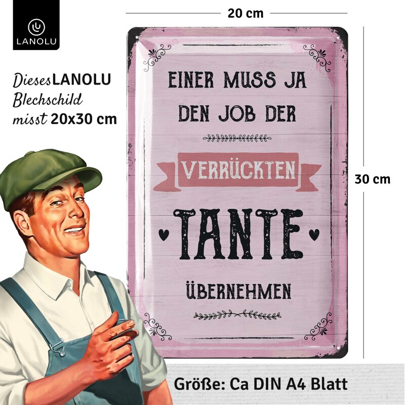 Blechschild Einer muss den Job der verrückten Tante übernehmen - 20x30 cm