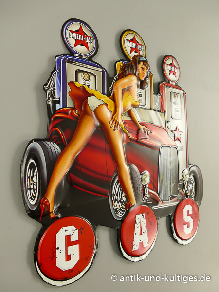 Blechschild Pin Up Girl Gas Hot Rod Tankstelle - 37x38 cm