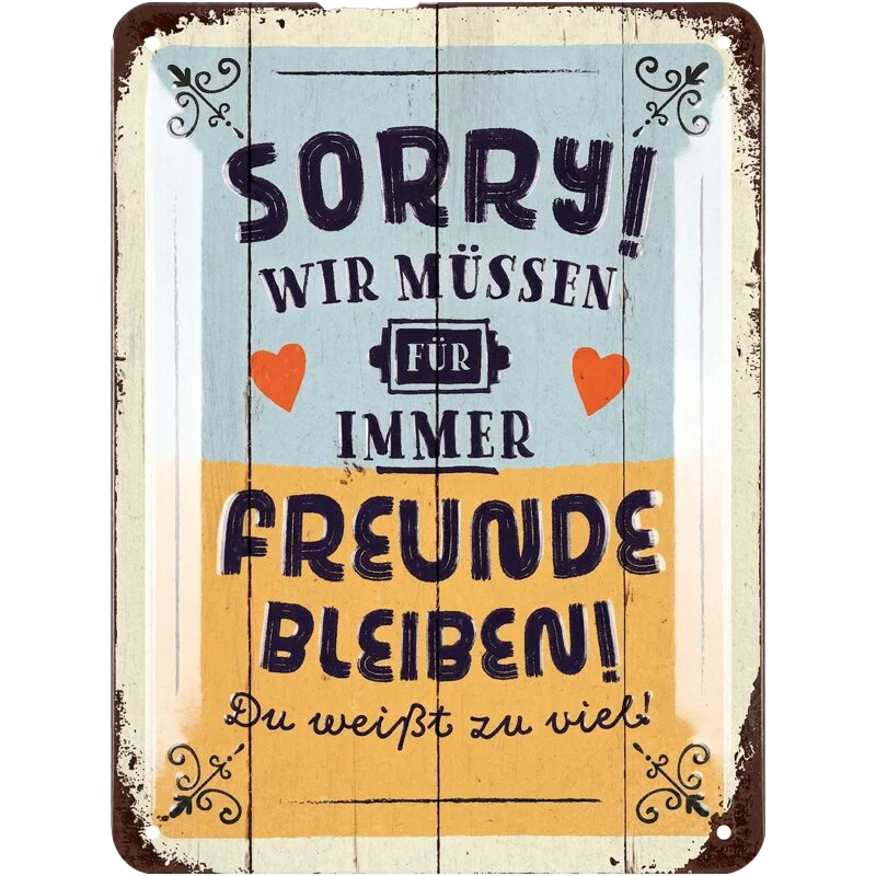 Blechschild „Sorry,wir müssen Freunde bleiben“ – Lustiges Freundschaftsschild & originelle Geschenkidee – 15x20 cm