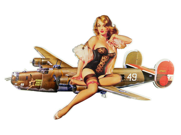 Blechschild Flugzeug mit Pin Up Girl - 55x35 cm