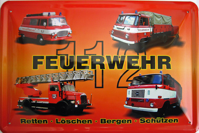 Blechschild Feuerwehr B1000 Robur Leiterwagen W50 - 20x30 cm