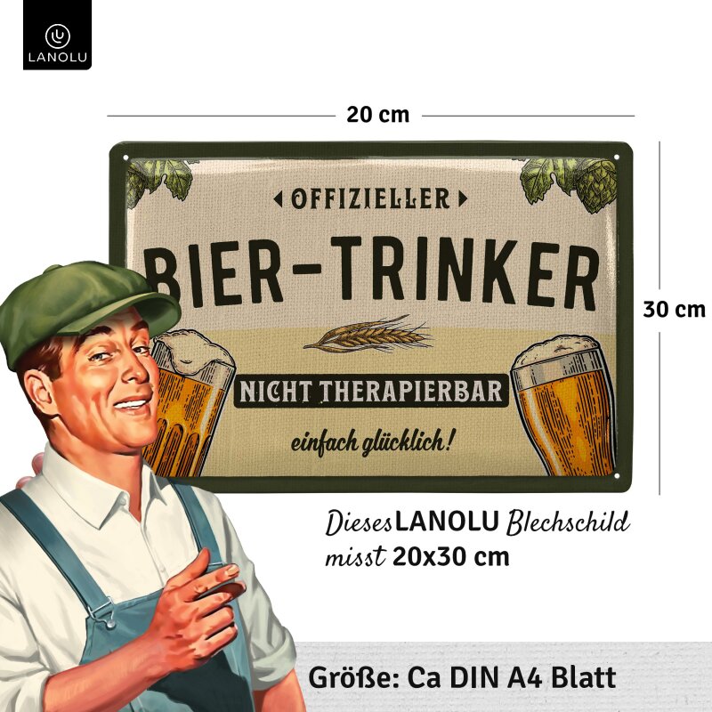 Blechschild Offizieller Bier-Trinker - nicht therapierbar - 20x30 cm