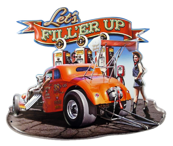 Blechschild Hot Rod Lets Filler Up - 40x33 cm