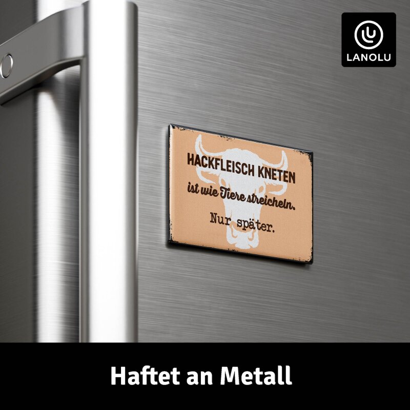Kühlschrank-Magnet Hackfleisch kneten ist wie Tiere streicheln - 8x5,5 cm
