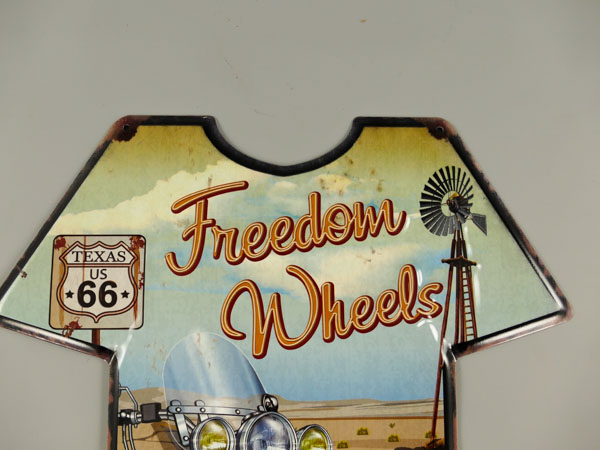 Blechschild Route 66 T-Shirt Freedom Wheels - 37x41 cm