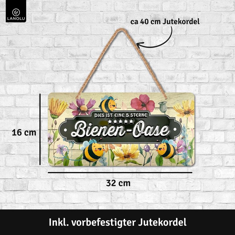 Hängeschildschild 5 Sterne Bienen-Oase – Lustiger Spruch mit 3D Motivprägung - 16x32 cm