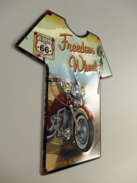 Blechschild Route 66 T-Shirt Freedom Wheels - 37x41 cm