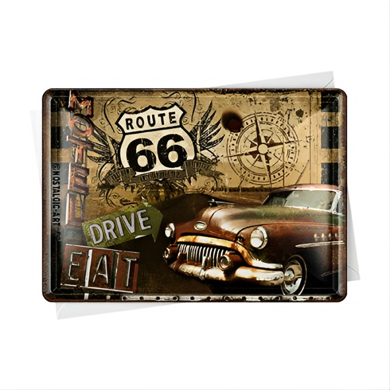 Route 66 Road Trip Blechpostkarte | Retro-Kult auf Stahlblech - Nostalgic-Art - 10x14