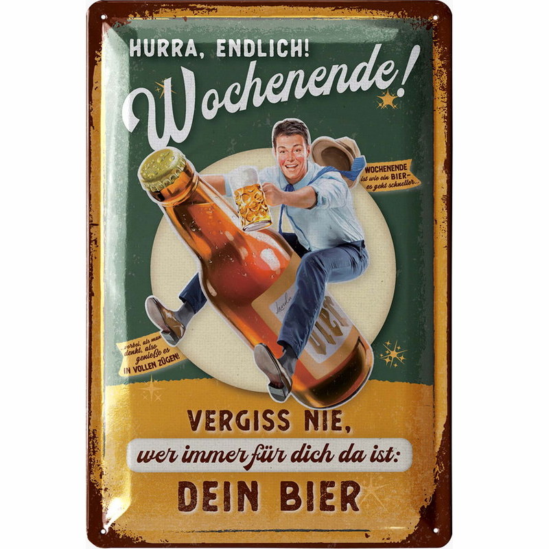 Blechschild Hurra, endlich Wochenende Bier - 20x30 cm