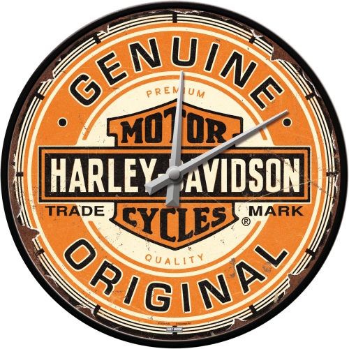 Wanduhr Harley-Davidson „Genuine Original“ – Kultige Motorrad-Uhr im Retro-Design – Ø 31 cm