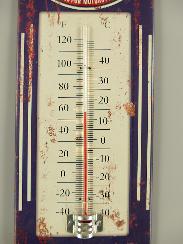 Blechschild Custom Parts mit Thermometer - 11x30 cm