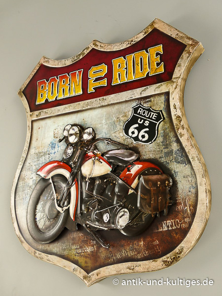 Blechschild Route 66 „Born to Ride“ – Coole Biker-Deko im USA-Look für Garage, Werkstatt - Motorrad | 42x45 cm